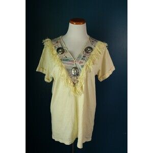 Vintage Joanie W. Womens Yellow Shirt  Western Fringe Studs Cowgirl Southwestest